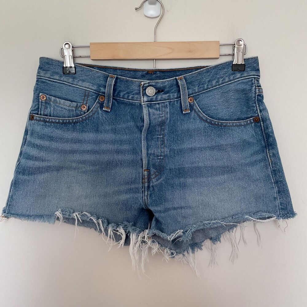 Levi's 501 High Rise Jean Shorts Womens 28 Sierra Oasis Blue Festival Cowgirl